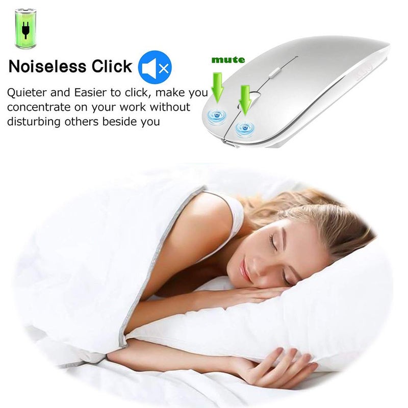 KLO Rechargeable Bluetooth Mouse for MacBook/MacBook air/Pro/iPad, Wireless Mouse for Laptop/Notebook/pc/iPad/Chromebook (Silver) - Image 3